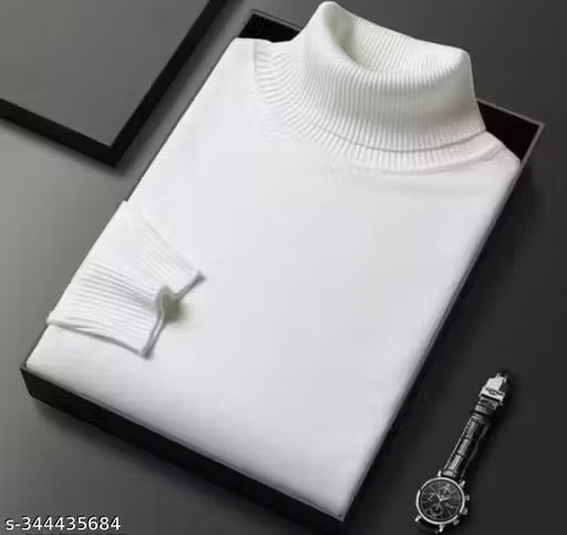 High Neck Cotton Blend Tshirt For Men Ribknit White