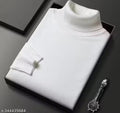 High Neck Cotton Blend Tshirt For Men Ribknit White
