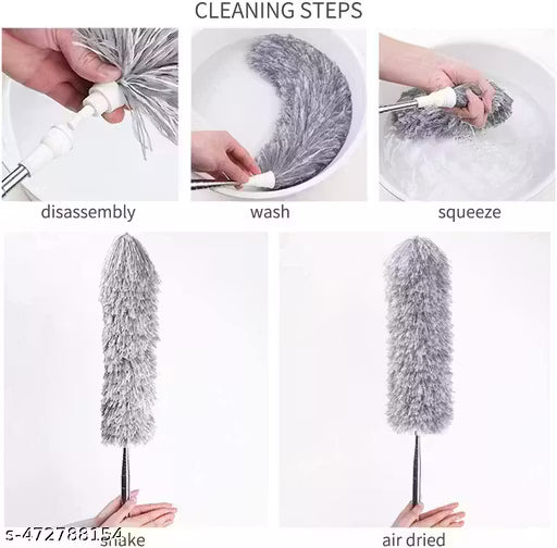 Microfiber Feather Duster Bendable & Extendable Fan Cleaning Duster with 100 inches Expandable Pole Handle Washable Duster for High Ceiling Fans, Window Blinds,