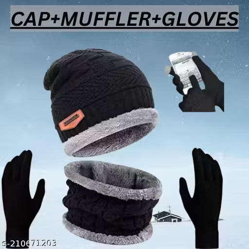 Combo pack of 3 worm Topa set with gloves/Trending, very stylish, worm , soft , fully fur inside in neck set , gloves worm hand gloves/ protect from winters one size combo for men & women(Boys, Girls) ₹165 ₹182  9% off