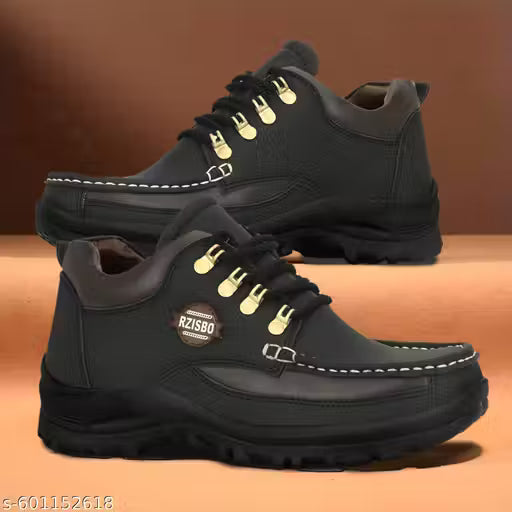 Hzisbo Synthetic Leather Comfortable Trendy Walking Hiking Trekking Lace Up Outdoor Boots For Men | Casual Shoes For Men | Shoes For Men | Boots For Men | Daily Use Shoes