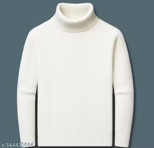 High Neck Cotton Blend Tshirt For Men Ribknit White