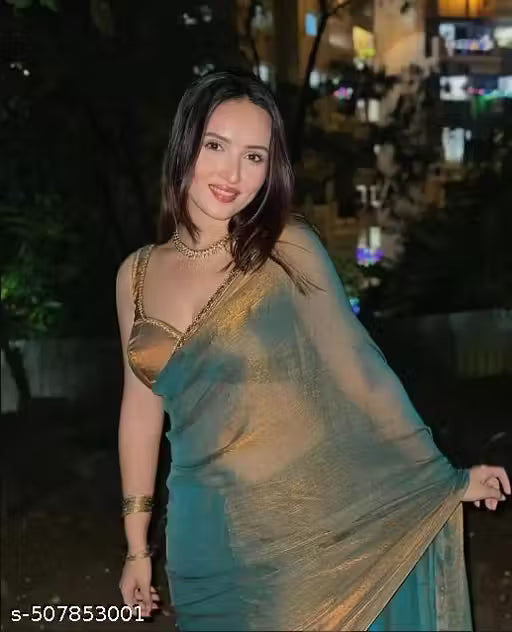 BHARODIYA ENTERPRISES Gold & Rama Green Two-Tone Soft Fancy Chiffon Silk Designer Saree with Beads & Stones, Gumming Lace Border, Embellished Partywear Wedding Sari for Festivals, Marriage, Gatherings – 6.3 Meter Length Including Running Blouse Piece